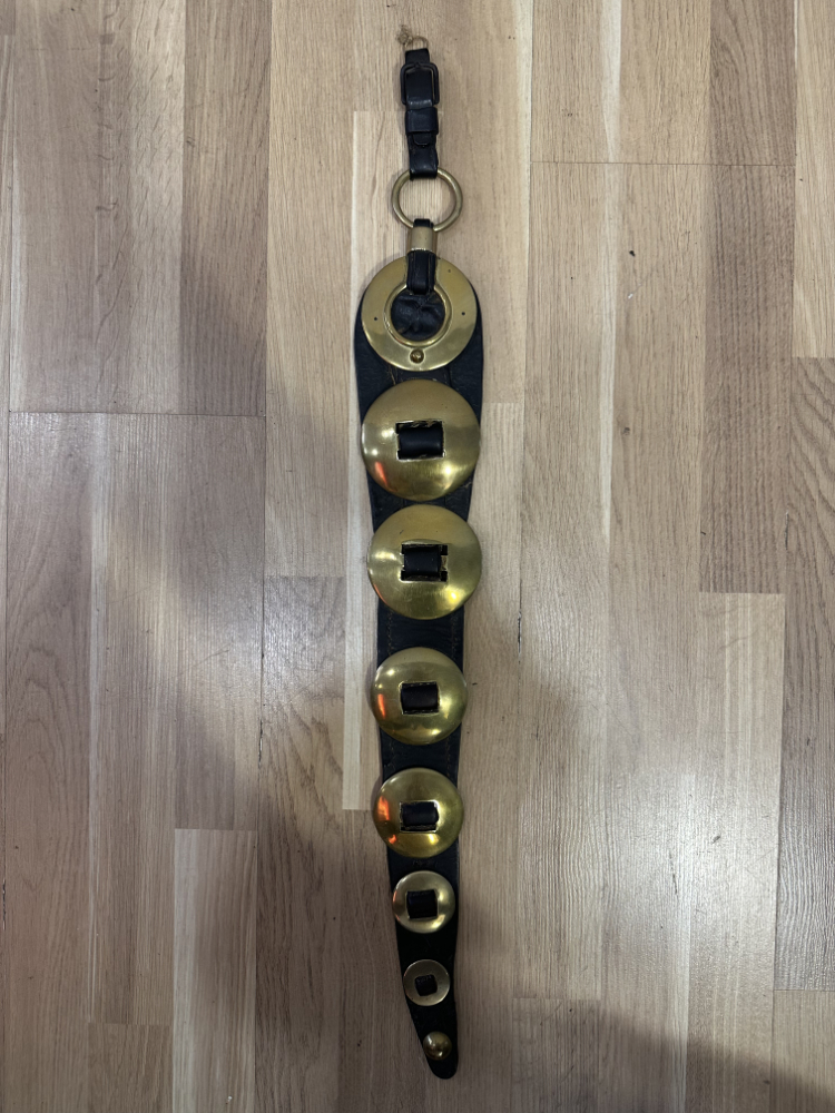 Vintage Schweizer Staatsriemen aus Leder mit Messingbeschlägen, ca. 1960er Jahre