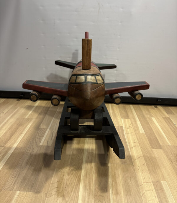 Handgefertigtes Schaukelspielzeug Flugzeug aus Holz (ca. 1970er Jahre)