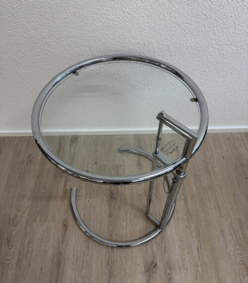 Vintage Eileen Gray E1027 Beistelltisch, höhenverstellbar, Chrom mit Glasplatte