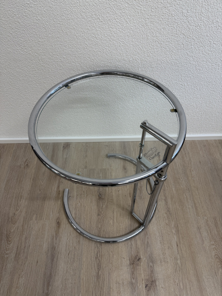 Vintage Eileen Gray E1027 Beistelltisch, höhenverstellbar, Chrom mit Glasplatte