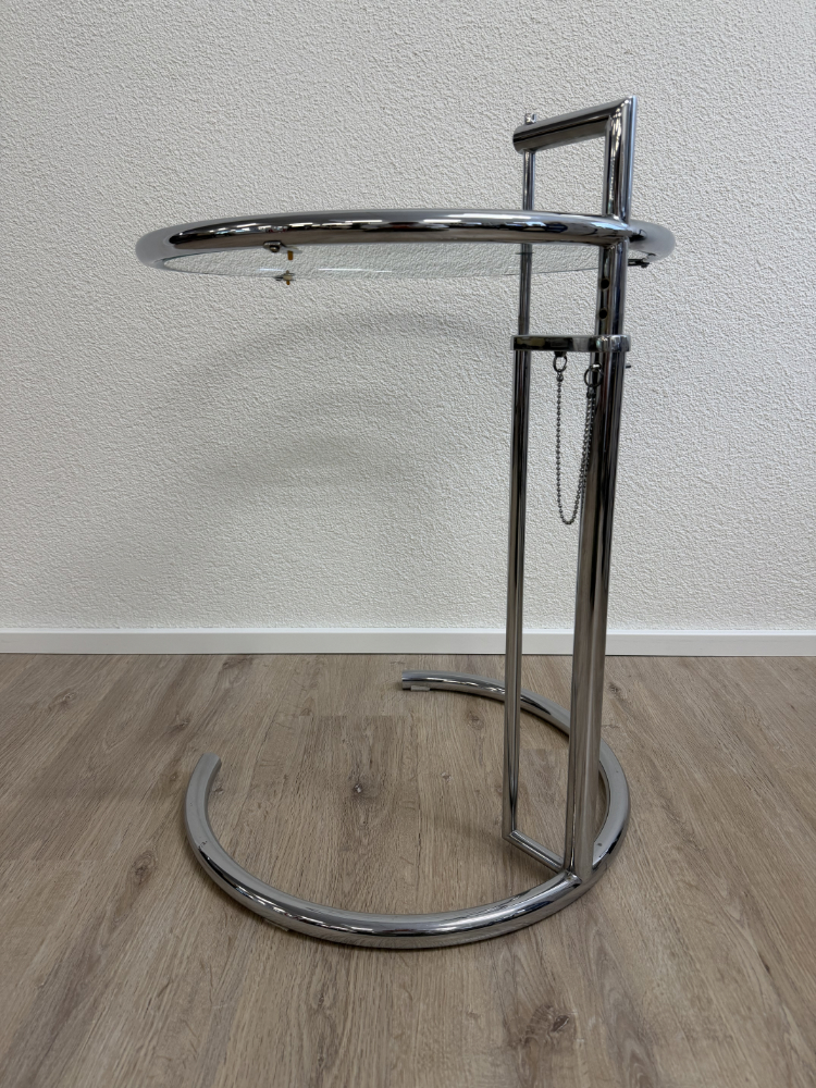 Vintage Eileen Gray E1027 Beistelltisch, höhenverstellbar, Chrom mit Glasplatte – Bild 3
