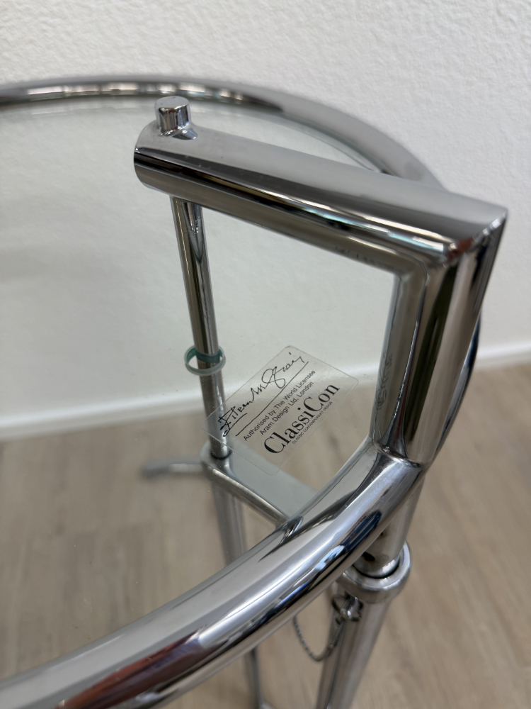 Vintage Eileen Gray E1027 Beistelltisch, höhenverstellbar, Chrom mit Glasplatte – Bild 4