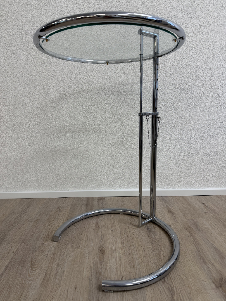 Vintage Eileen Gray E1027 Beistelltisch, höhenverstellbar, Chrom mit Glasplatte – Bild 11