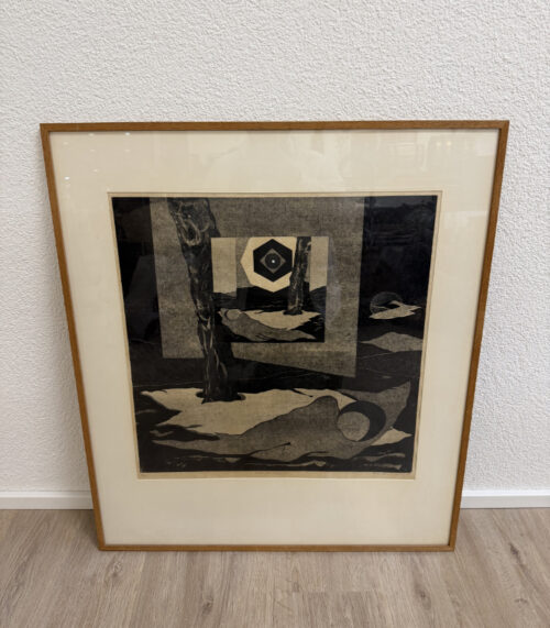 Signierter Holzschnitt „Solve et Coagula“ von Peter Wullimann (1978), 74 x 85 cm