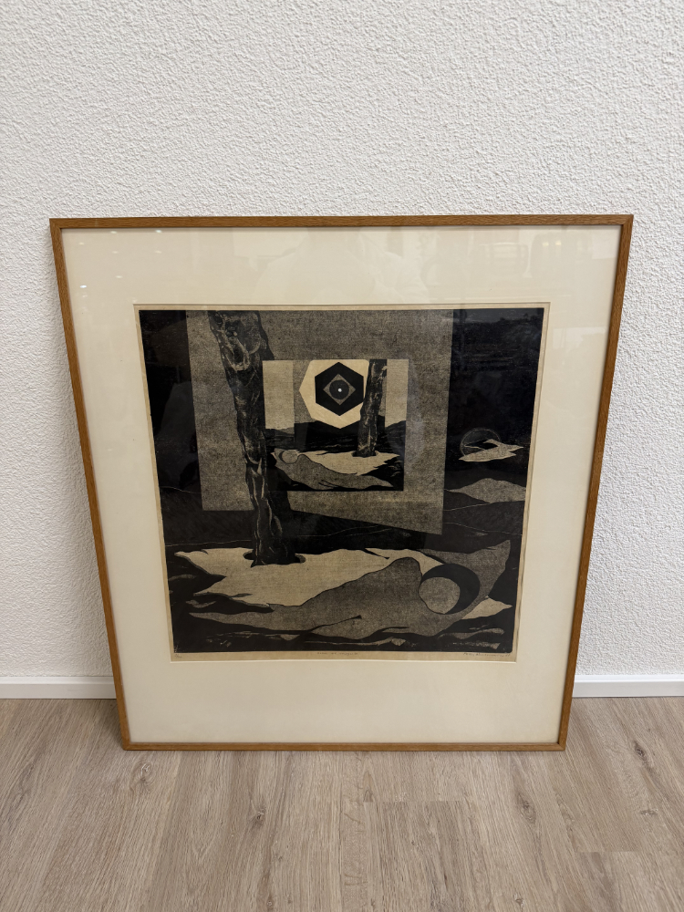 Signierter Holzschnitt „Solve et Coagula“ von Peter Wullimann (1978), 74 x 85 cm