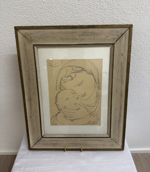 Maurice Barraud Originalzeichnung „Madonna mit Kind“, Schweizer Kunst