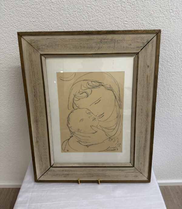 Maurice Barraud Originalzeichnung „Madonna mit Kind“, Schweizer Kunst