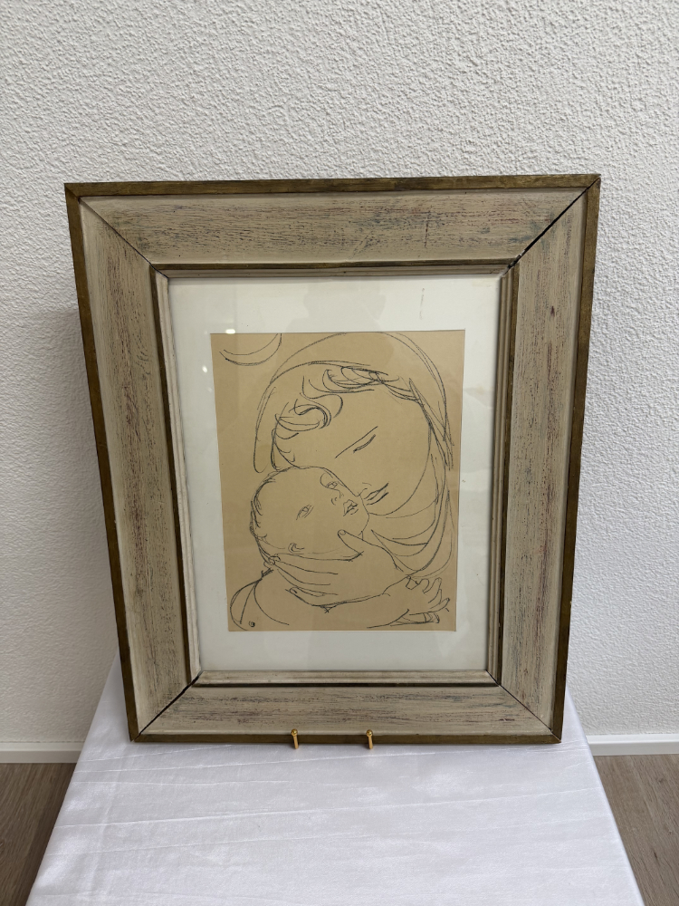 Maurice Barraud Originalzeichnung „Madonna mit Kind“, Schweizer Kunst