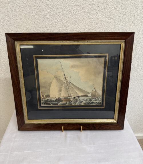 Antike maritime Aquarellzeichnung „A Cutter Chasing“ (1833)