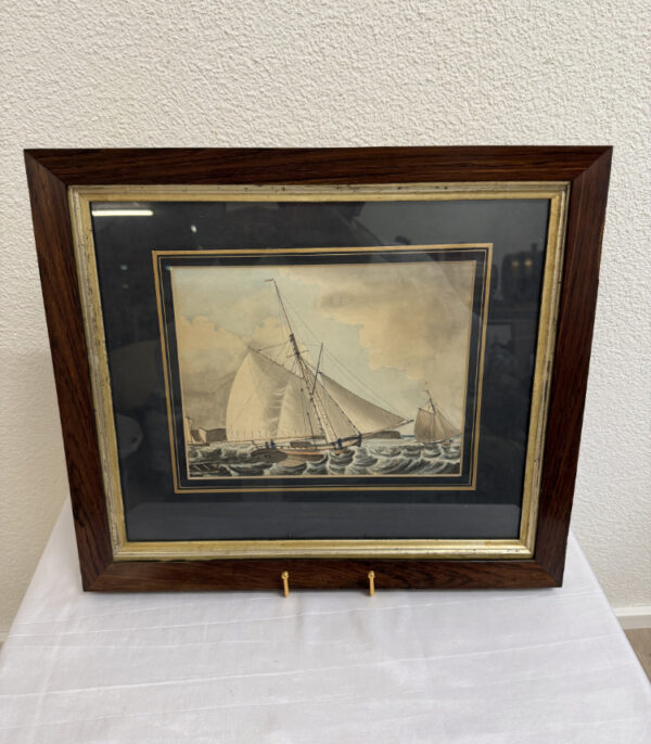 Antike maritime Aquarellzeichnung „A Cutter Chasing“ (1833)