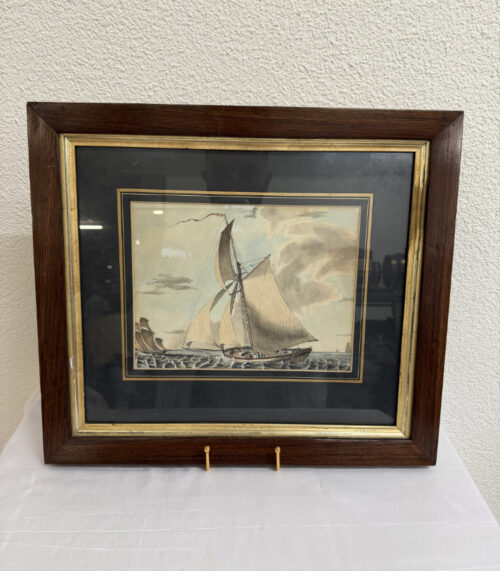 Antike maritime Aquarellzeichnung „A Small Cutter Beating to Windward under Double Reefed Mainsail“ (1833)