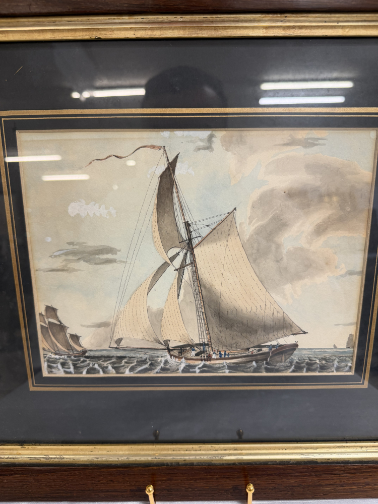 Antike maritime Aquarellzeichnung „A Small Cutter Beating to Windward under Double Reefed Mainsail“ (1833) – Bild 2