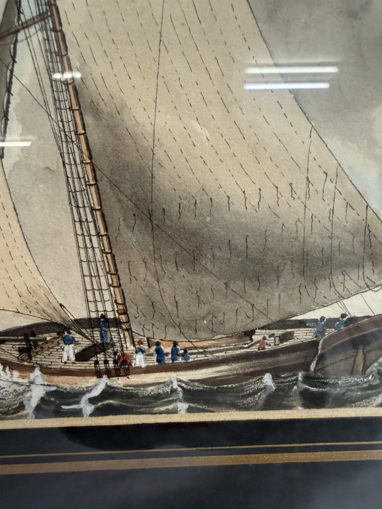 Antike maritime Aquarellzeichnung „A Small Cutter Beating to Windward under Double Reefed Mainsail“ (1833) – Bild 4