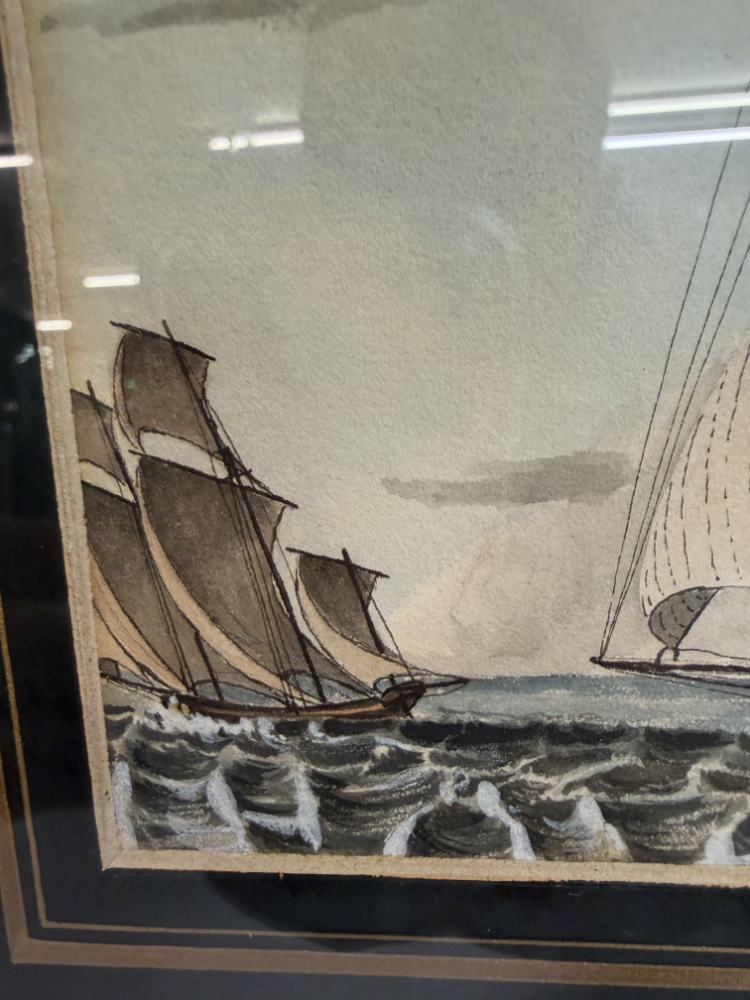 Antike maritime Aquarellzeichnung „A Small Cutter Beating to Windward under Double Reefed Mainsail“ (1833) – Bild 5