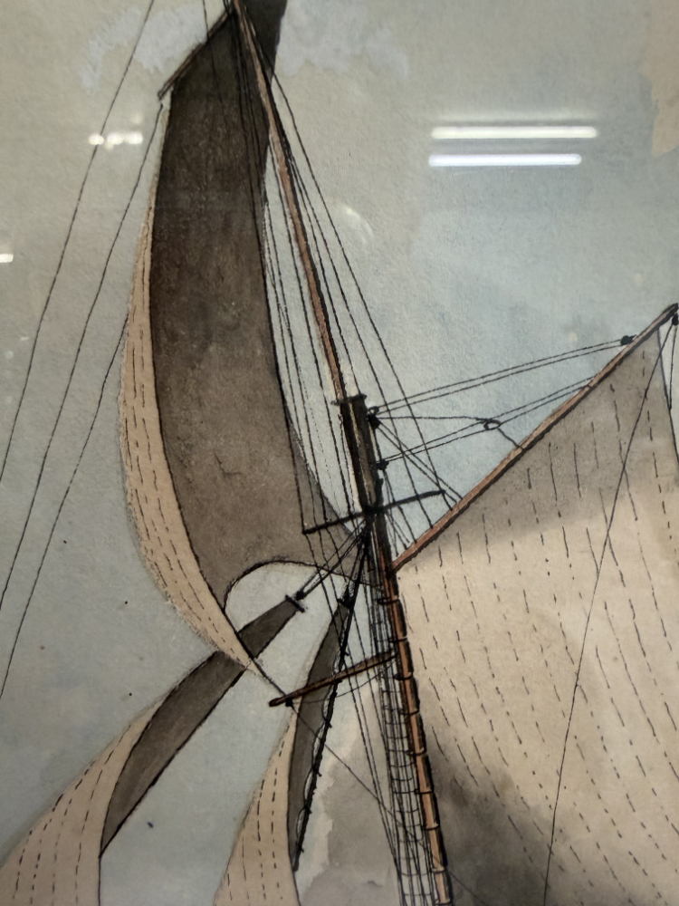 Antike maritime Aquarellzeichnung „A Small Cutter Beating to Windward under Double Reefed Mainsail“ (1833) – Bild 6