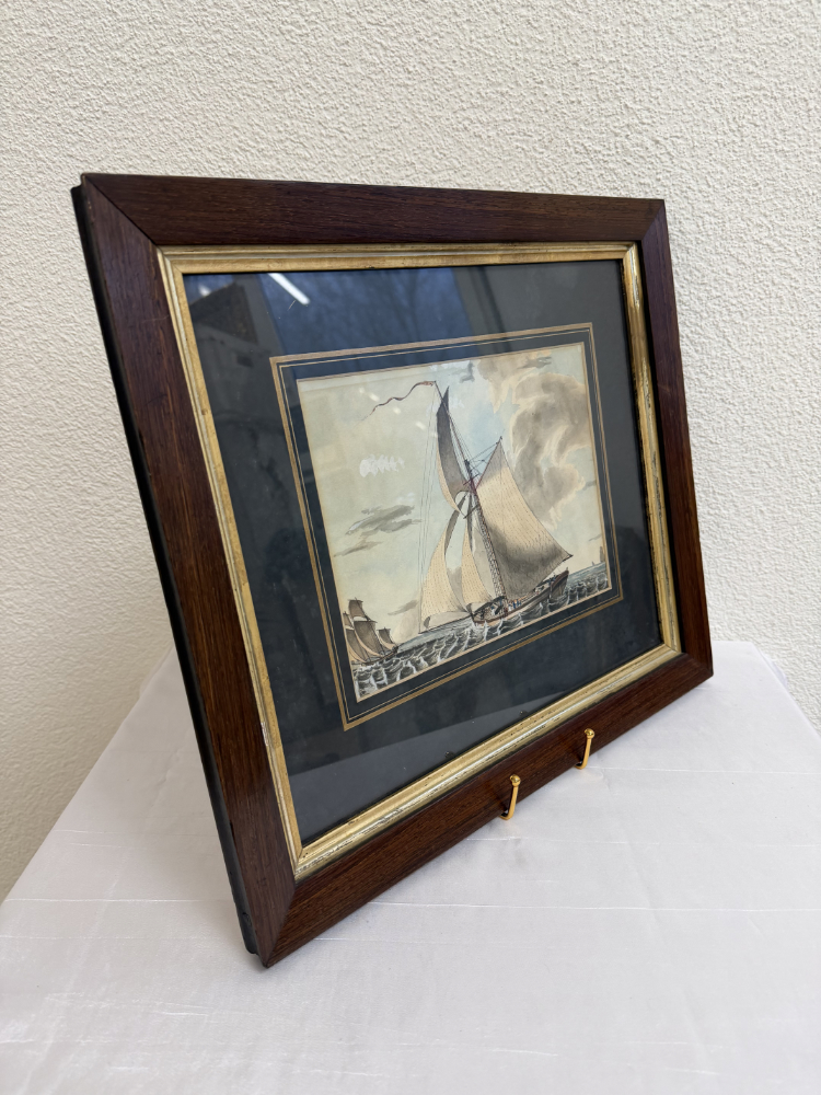 Antike maritime Aquarellzeichnung „A Small Cutter Beating to Windward under Double Reefed Mainsail“ (1833) – Bild 7