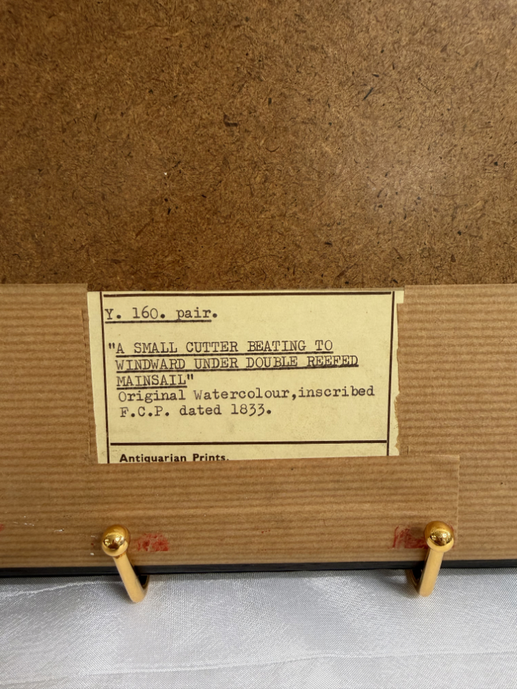 Antike maritime Aquarellzeichnung „A Small Cutter Beating to Windward under Double Reefed Mainsail“ (1833) – Bild 10