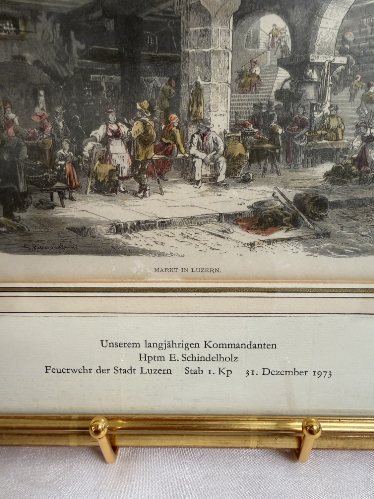 Antiker Stahlstich „Markt in Luzern“ – handkoloriert (19. Jahrhundert) – Bild 5
