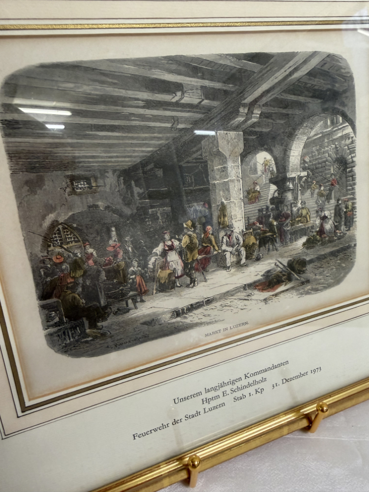 Antiker Stahlstich „Markt in Luzern“ – handkoloriert (19. Jahrhundert) – Bild 7