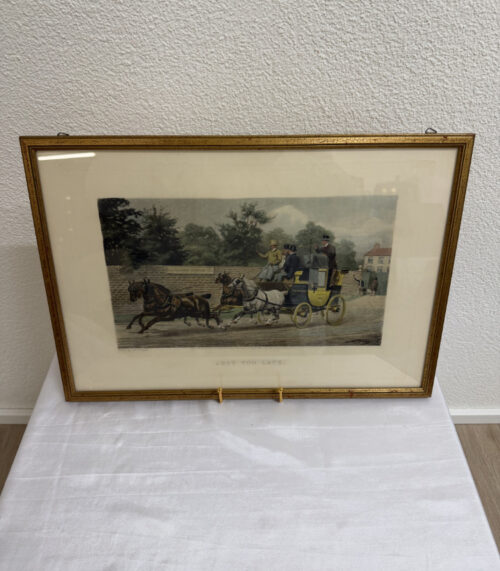 Vintage Kutschenszene „Just too late“, kolorierter Druck