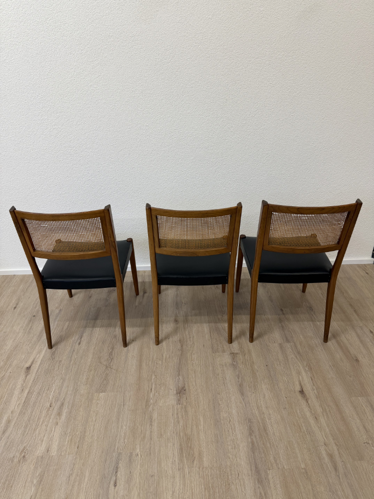 Vintage Mid Century 3er-Set Esszimmerstühle aus Holz mit Rattanlehne, ca. 1950er bis 1960er Jahre – Bild 3