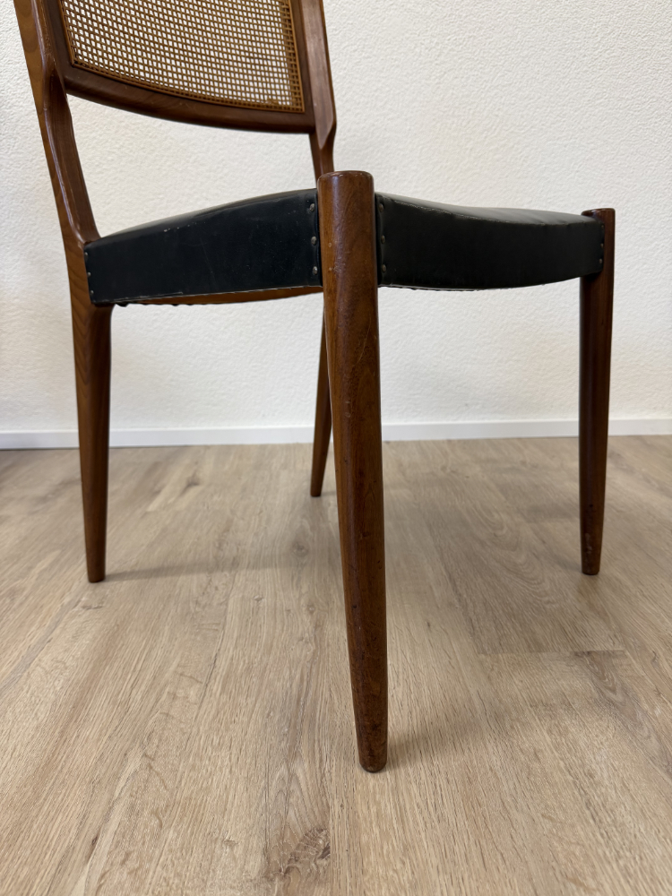 Vintage Mid Century 3er-Set Esszimmerstühle aus Holz mit Rattanlehne, ca. 1950er bis 1960er Jahre – Bild 6