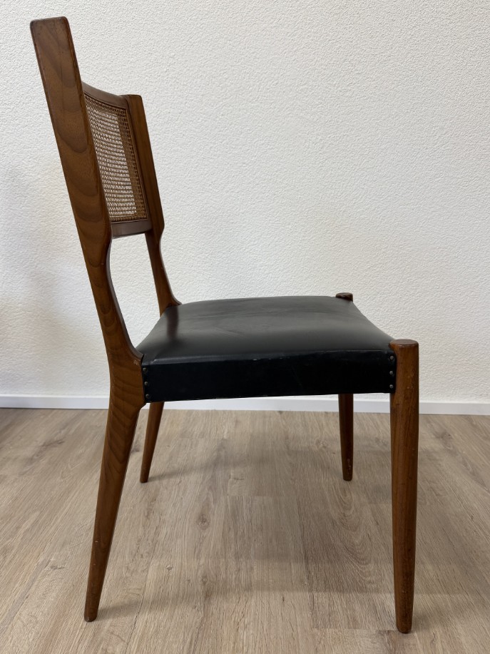 Vintage Mid Century 3er-Set Esszimmerstühle aus Holz mit Rattanlehne, ca. 1950er bis 1960er Jahre – Bild 7