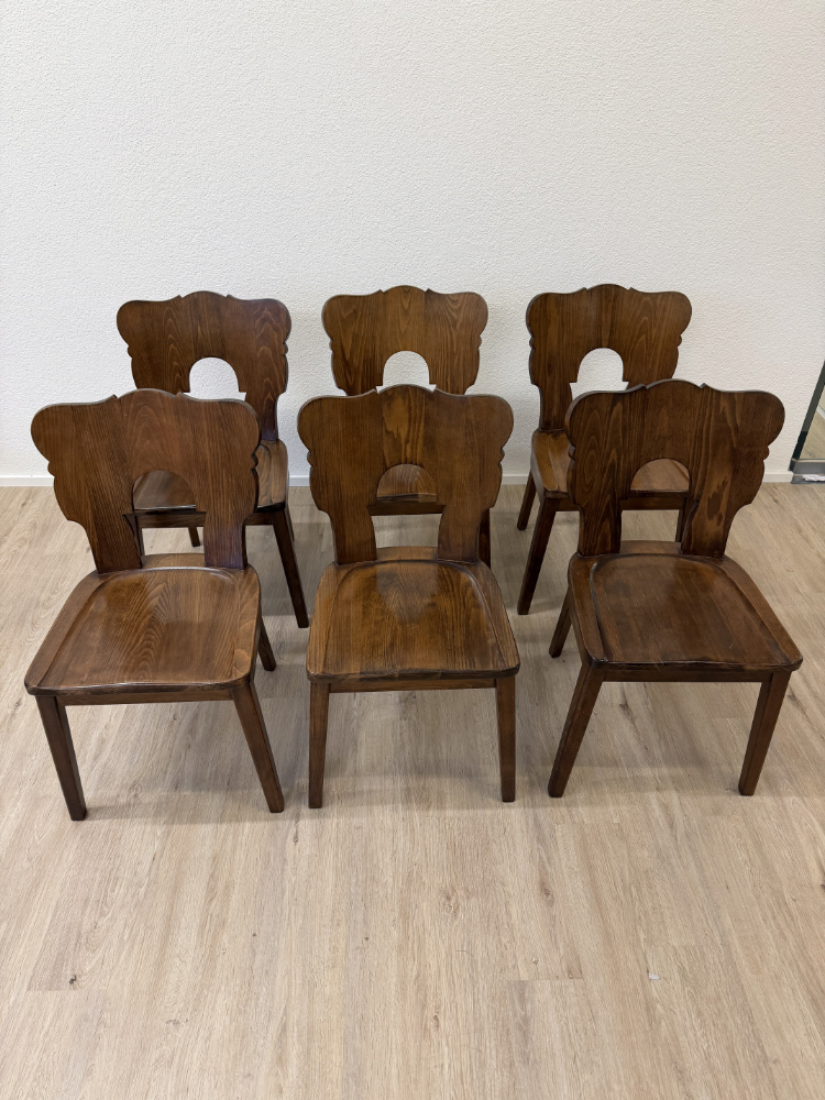 Vintage Horgen-Glarus Schweizer Beizstuhl 6er-Set aus Massivholz, ca. 1950er bis 1970er Jahre