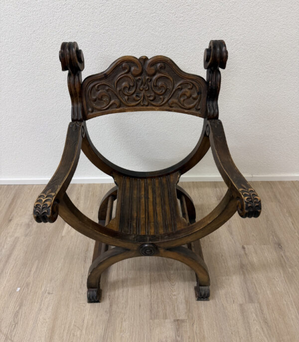 Antiker Renaissance Savonarola Stuhl aus massivem Holz, ca. ende 19 Jh.