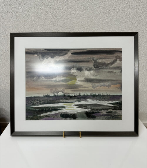 Aquarell Landschaft "Tundra mit Erika" (1994), gerahmtes Original