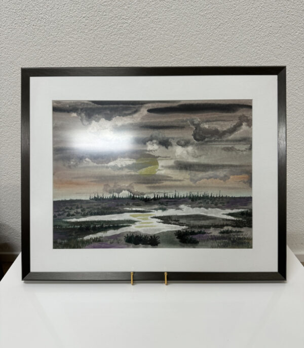 Aquarell Landschaft "Tundra mit Erika" (1994), gerahmtes Original