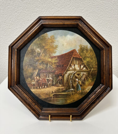 Vintage gerahmtes Wandbild "Vor der Mühle" von Elizabeth Paetz-Kalich im Buco-Holzrahmen ca. 1960er Jahre
