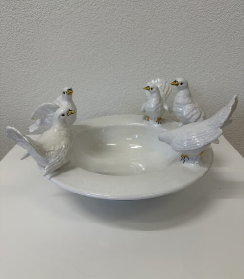 Italienische Keramikschale mit Vögeln, dekorative Tischschale (Made in Italy)