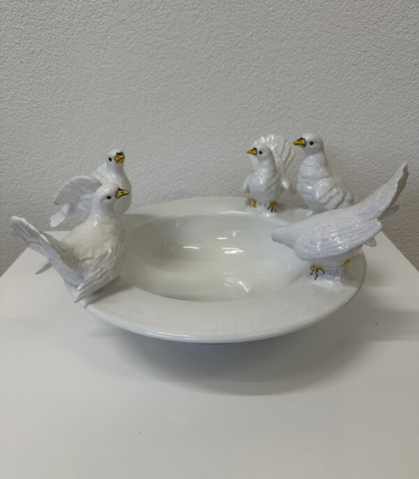 Italienische Keramikschale mit Vögeln, dekorative Tischschale (Made in Italy)