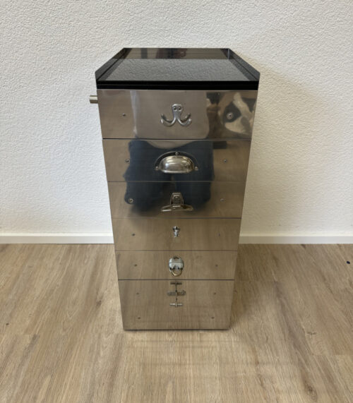 Tecta S41-2 Kommode mit Edelstahlkorpus, Glasplatte und Designbeschlägen