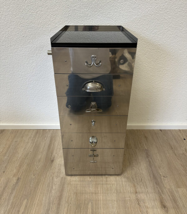 Tecta S41-2 Kommode mit Edelstahlkorpus, Glasplatte und Designbeschlägen