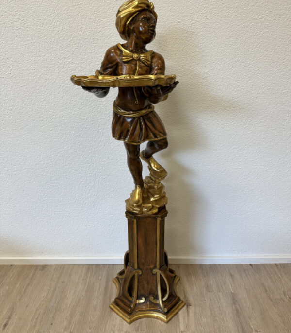 Antike Historismus Dienerfigur mit Ablageschale auf Säule, ca. Ende 19. Jahrhundert