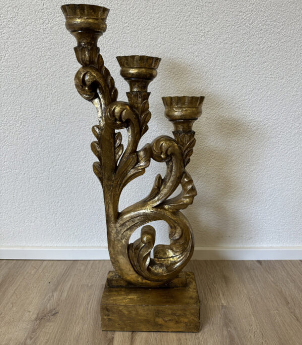 Vintage Holzkerzenständer dreiflammig mit vergoldeter Oberfläche