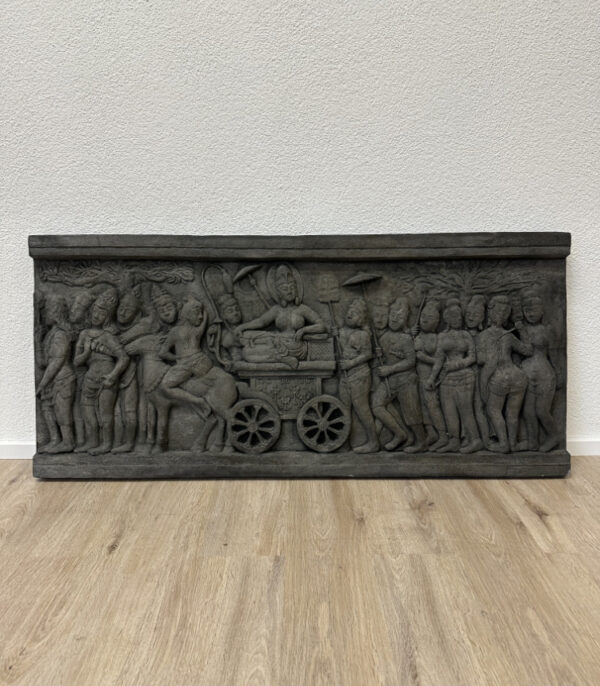 Vintage buddhistisches Wandrelief aus Kunststein, "Maya auf dem Weg nach Lumbini", nach Borobudur, Java