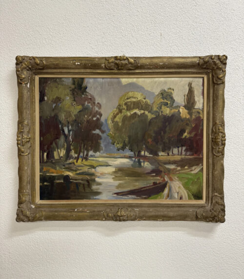 Gerahmtes Original Ölgemälde Landschaft am Fluss, Signatur H. Zürcher