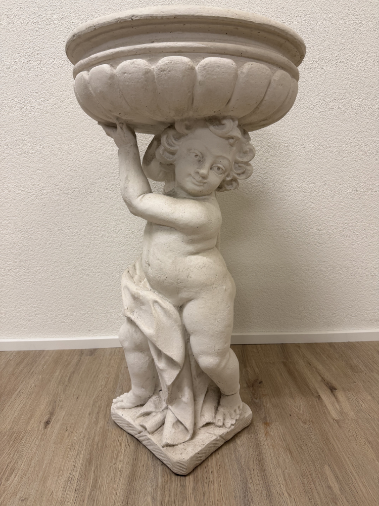 Garten Putten-Steinfigur mit Blumenschale (Steinguss) – Bild 3