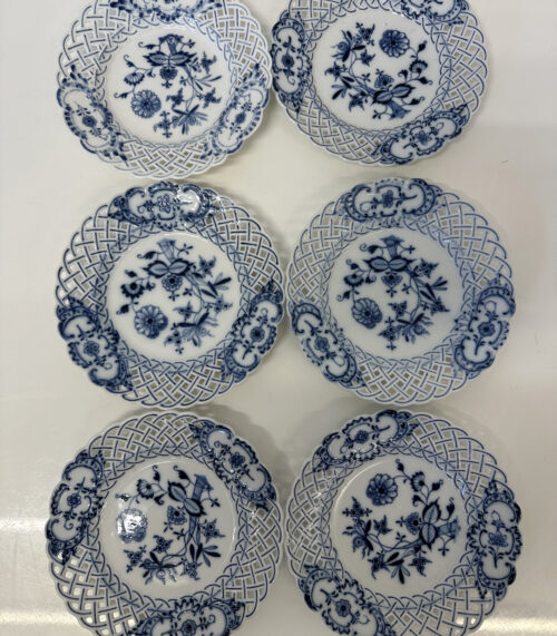 6er-Set Meissen Durchbruch-Teller mit blauem Zwiebelmuster