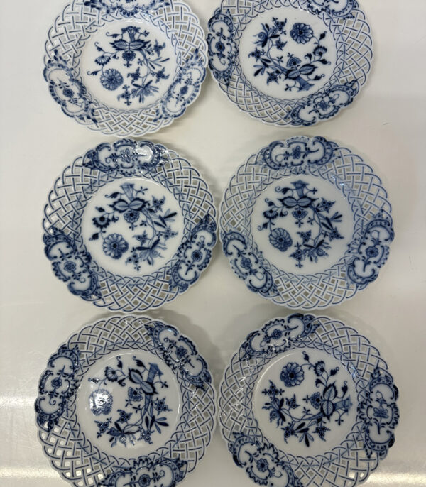6er-Set Meissen Durchbruch-Teller mit blauem Zwiebelmuster