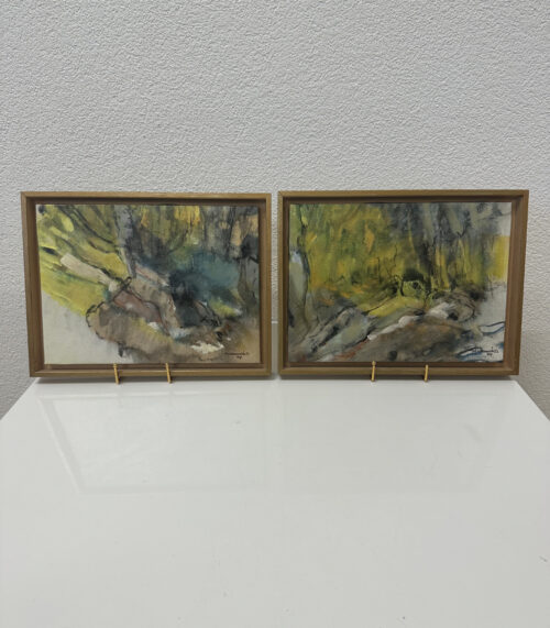 Vintage Abstraktes Landschafts Diptychon auf Leinwand, Pedro González 1994, 37 x 28 cm