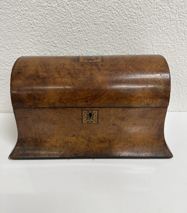 Antik Biedermeier Tea Caddy aus Wurzelholz mit Intarsie, ca. 1820 - 1850