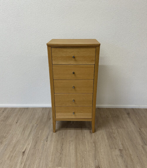 Schmale Holzkommode in Eiche Optik mit 5 Schubladen