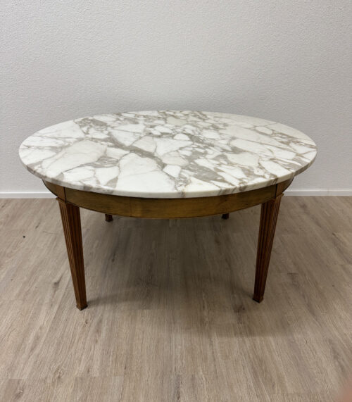 Vintage Marmor Salontisch mit Holzgestell, Durchmesser 119 cm
