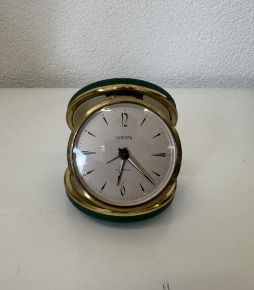 Vintage Reisewecker EUROPA im grünen Etui, ca. 1960er bis 1970er Jahre