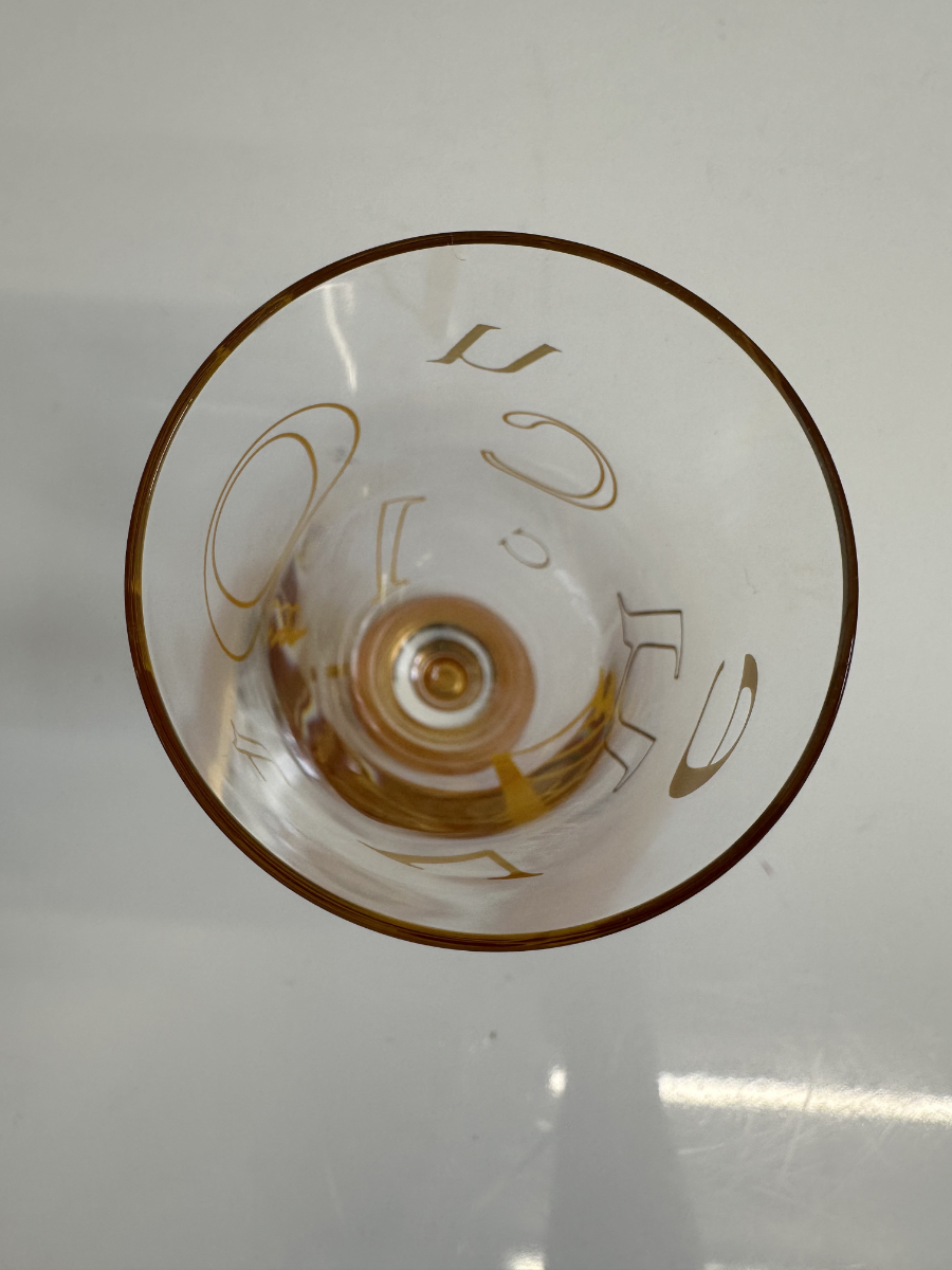 Design Champagnergläser 6 Stück mit Goldrand und bernsteinfarbenem Fuss – Bild 3