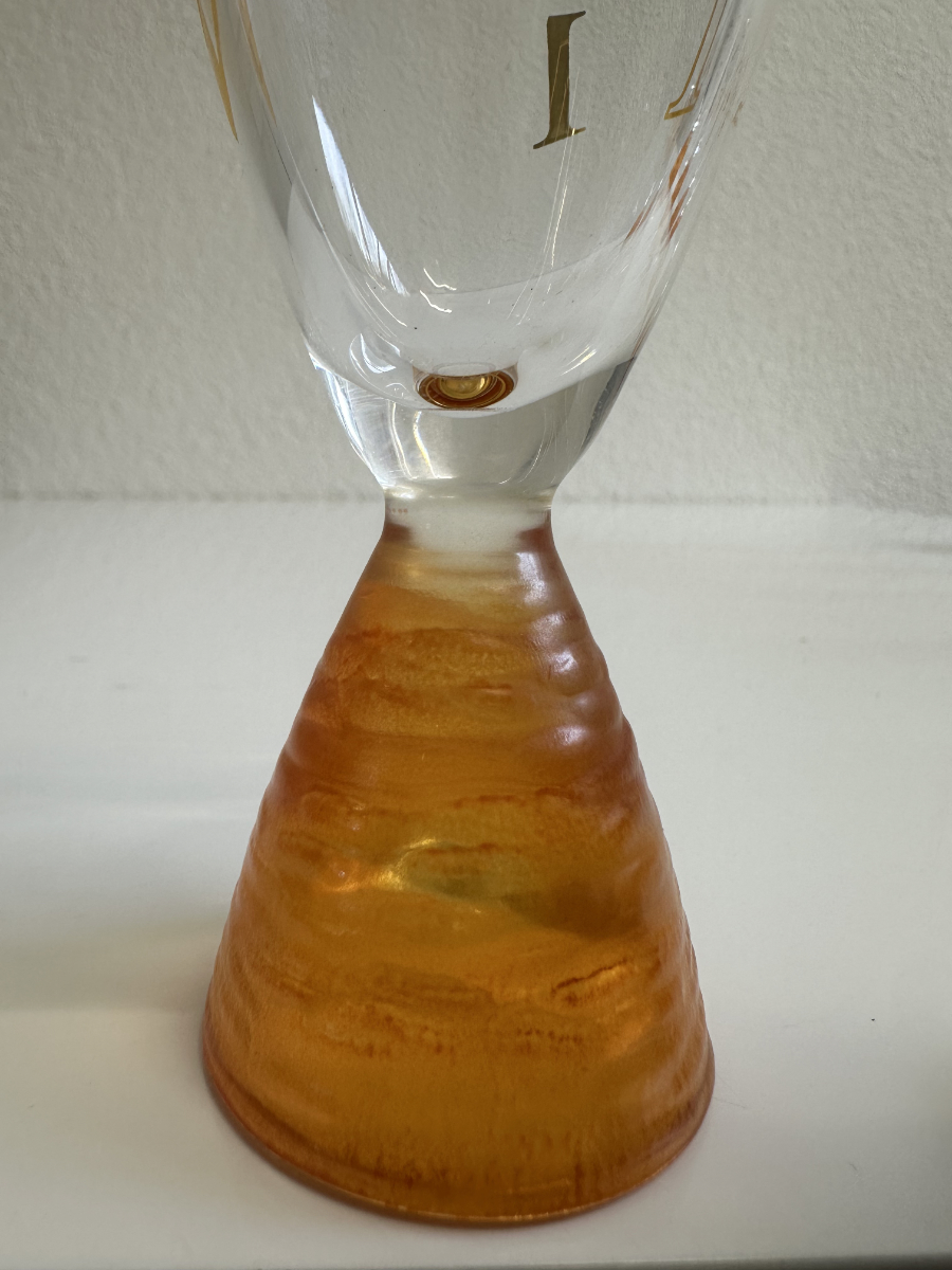 Design Champagnergläser 6 Stück mit Goldrand und bernsteinfarbenem Fuss – Bild 5